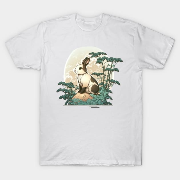 Ukiyoe Style Rabbit Japanese Moon Bunny Illustration T-Shirt by peachycrossing